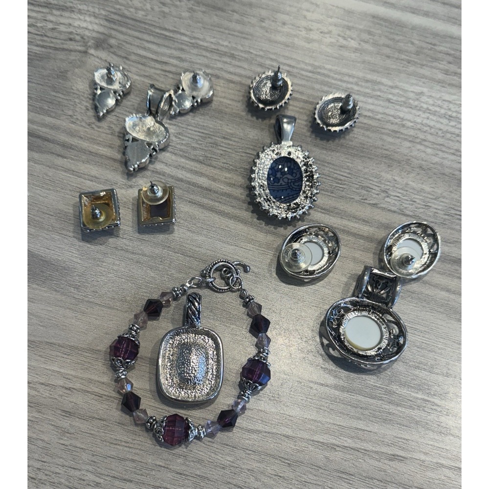 Jewelry Lot Earrings Pendants Bracelet Sets Red Blue Silver Tone Statement - Picture 2 of 7
